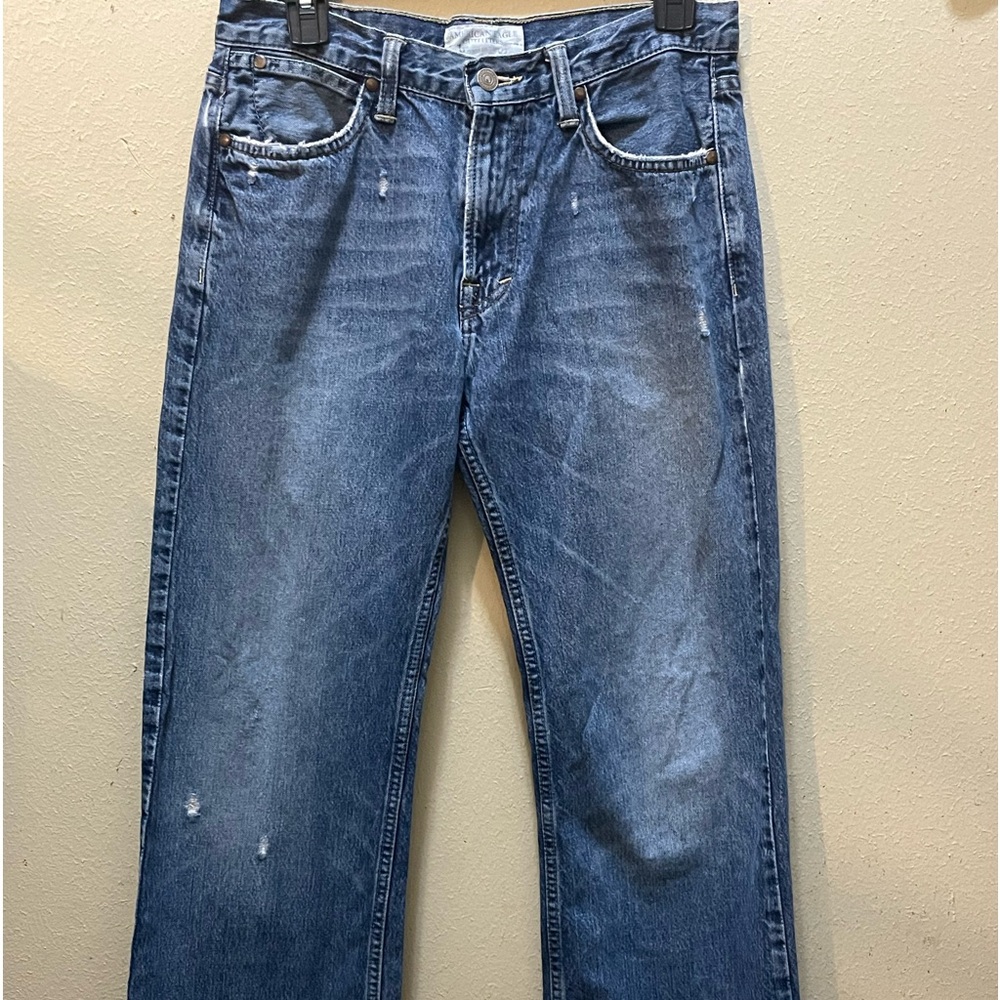 American Eagle Outfitters no stretch boot cut frayed hem 30/30. Inseam is 28